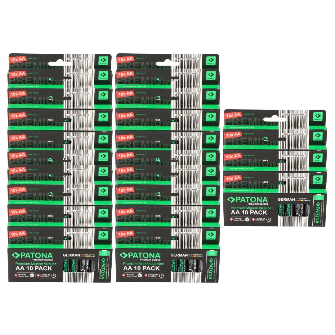 PATONA 240 batterie AA di alta qualità (24 x 10), batterie alcaline Mignon LR06 | 1,5 Volt 3000 mAh | durata extra lunga – nessuna perdita – su misura – conservare 10 anni, scarica a scarica | alta