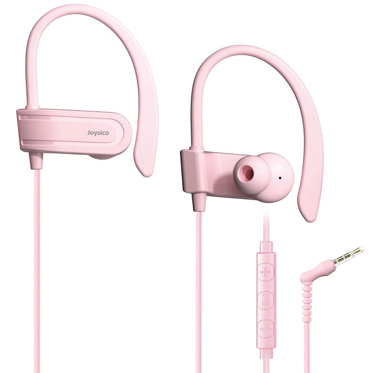 Joysico Auricolari over ear cablati con microfono e controllo del volume, gancio e custodia, auricolari sportivi a prova di sudore per corsa, esercizio, palestra, allenamento, cuffie avvolgenti per