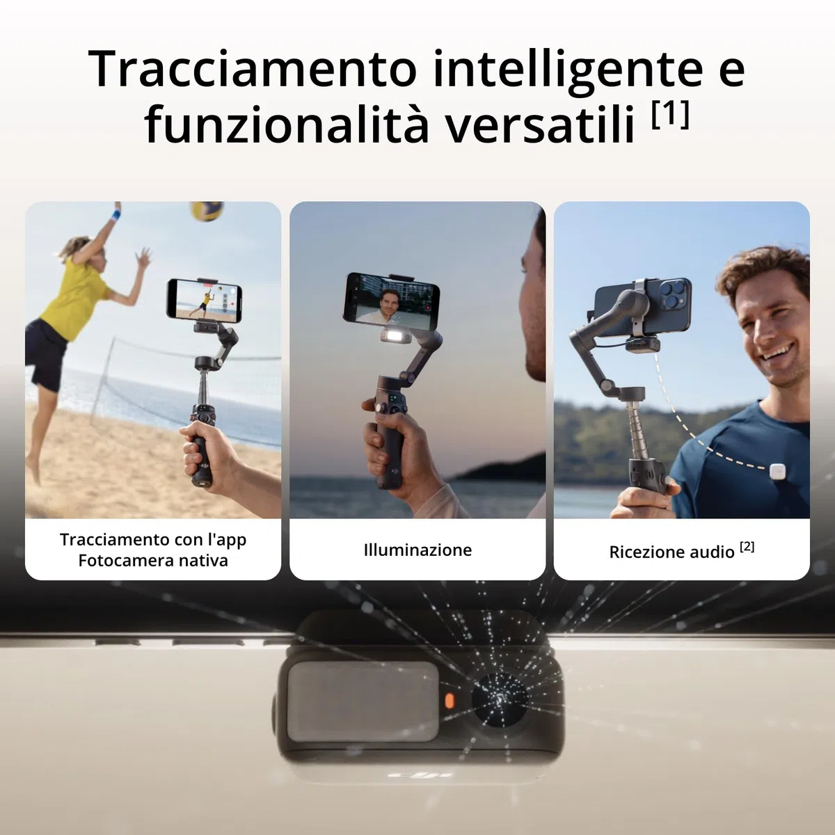 DJI Osmo Mobile 7P Stabilizzatore per iPhone, Android, Tracciamento nativo, Illuminazione, Stabilizzatore 3 assi per smartphone, Avvio rapido, Manico telescopico e treppiede integrati