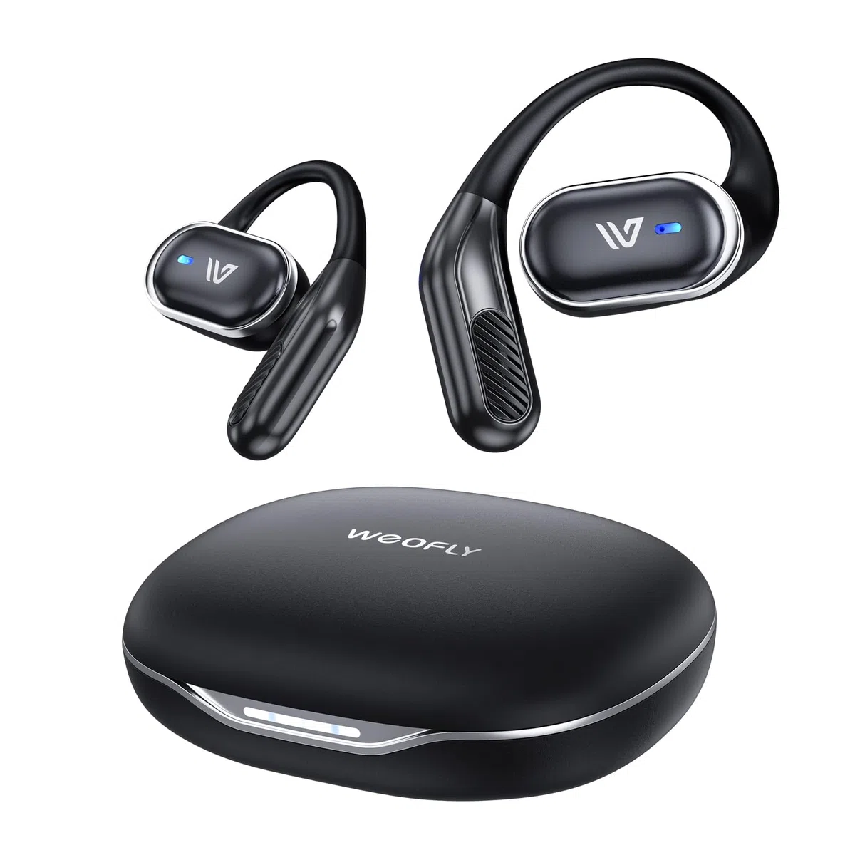 Weofly Outfits - Auricolari aperti, senza fili, Bluetooth 5.4, leggeri, con microfono, cancellazione del rumore, IPX7, impermeabili, per corsa, sport, esercizio (nero)