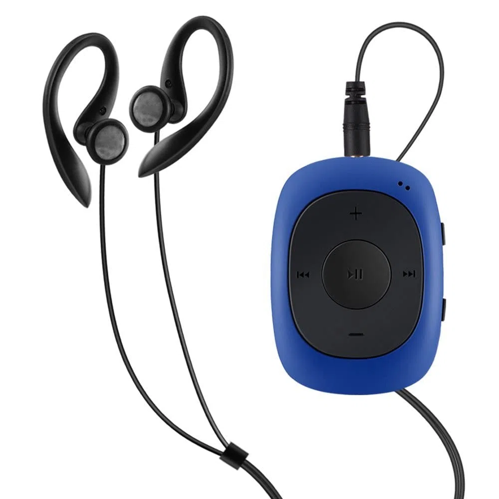 AGPTEK 64GB Lettore MP3 con Clip, Lettore MP3 Sportivo Portatile con Radio FM e Riproduzione Casuale di Musica Mini Lettore Musicale per la Corri con Guscio in Silicone e Cuffie Cablate, Blu