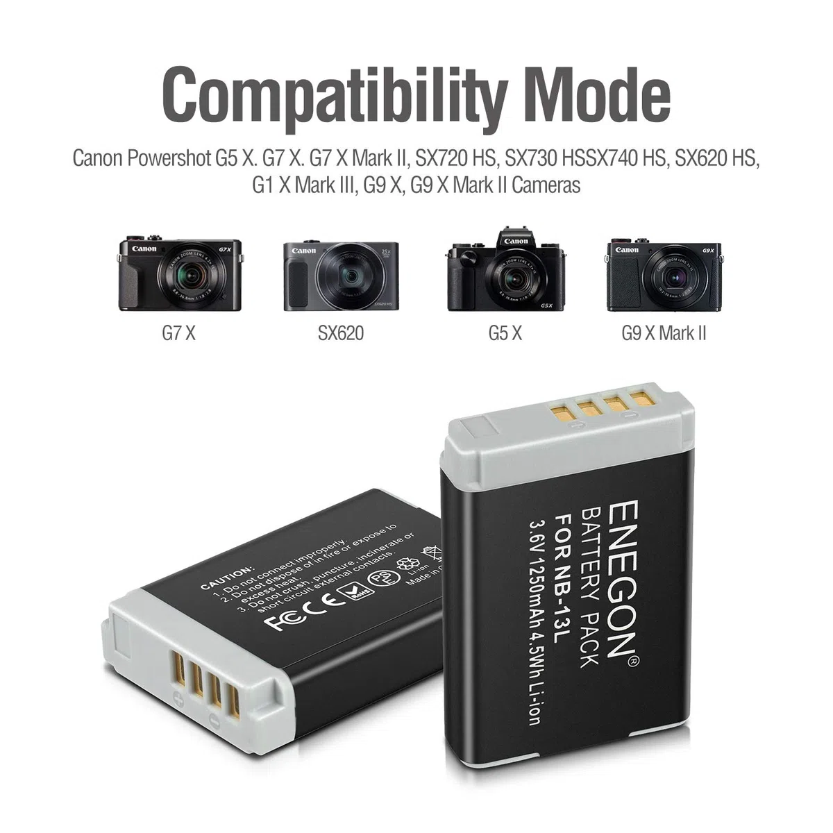 ENEGON Batteria Di Ricambio NB-13L (2-Pacco) e Doppio Caricatore per Fotocamere Canon PowerShot G5X,G5X Mark II,G7X,G7 X Mark II/III,SX720 HS,SX730 HS,SX740 HS,SX620 HS,G1 X Mark III,G9 X,G9X Mark II