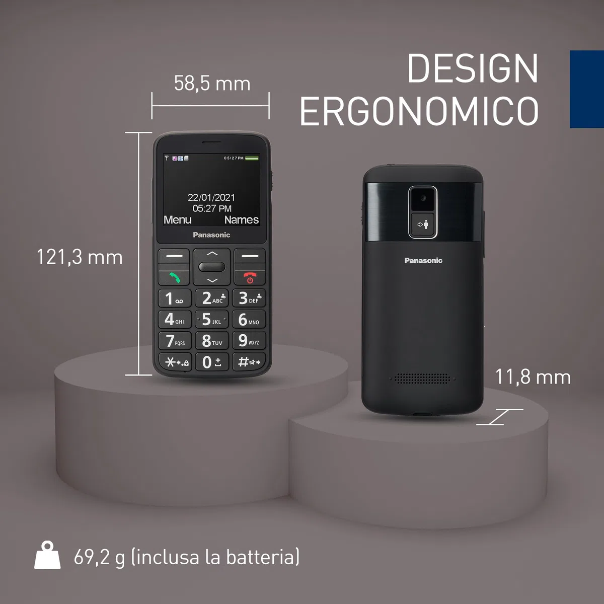 Panasonic KX-TU160EXB 2G, Telefono Cellulare con Funzioni di Base per Anziani, Tasto SOS per Chiamate di Emergenza, Tasti Separati di Grandi Dimensioni, Display con Caratteri e Numeri Grandi, Nero.