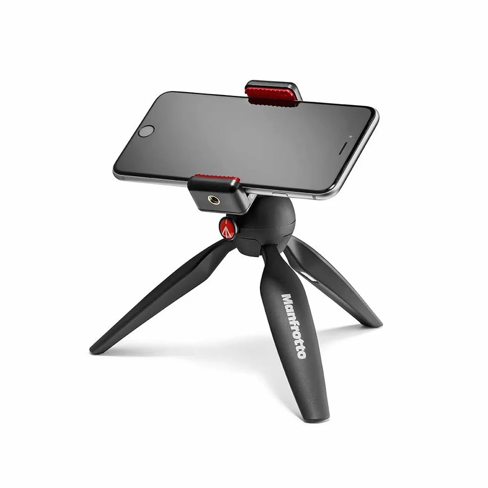 Manfrotto Mini Treppiede con Clamp per Smartphone Universale, Made in Italy, per iPhone Con o Senza Custodia, CSC, Vlogging, Videografia, Nero, MKPIXICLMII-BK