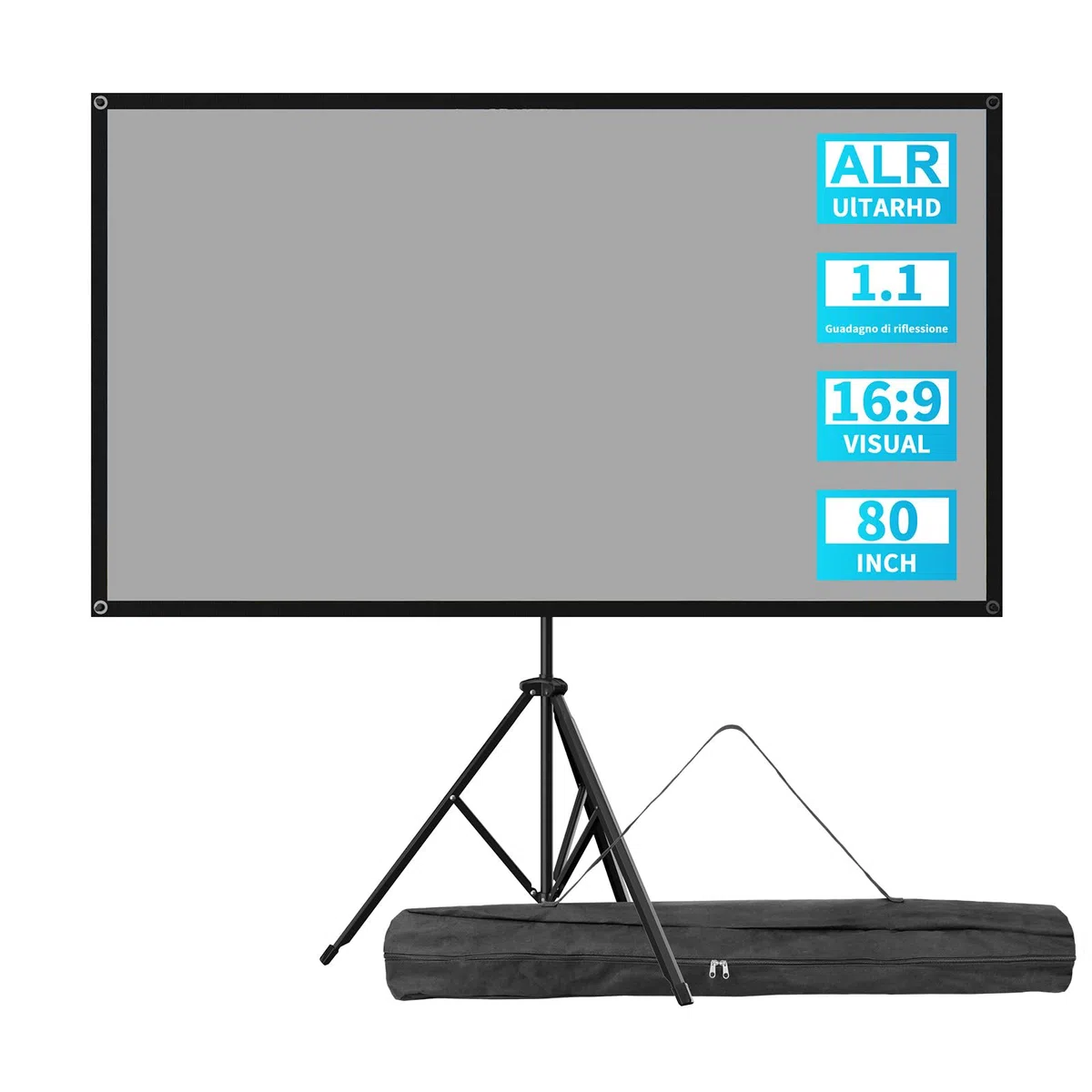 VISULAPEX 80"ALR Schermo per Proiettore con Treppiede, 16:9 Telo Proiettore Portatile Leggero Perfetta per Teatro Domestico, il Cinema All'aperto e Altre Attività di Intrattenimento