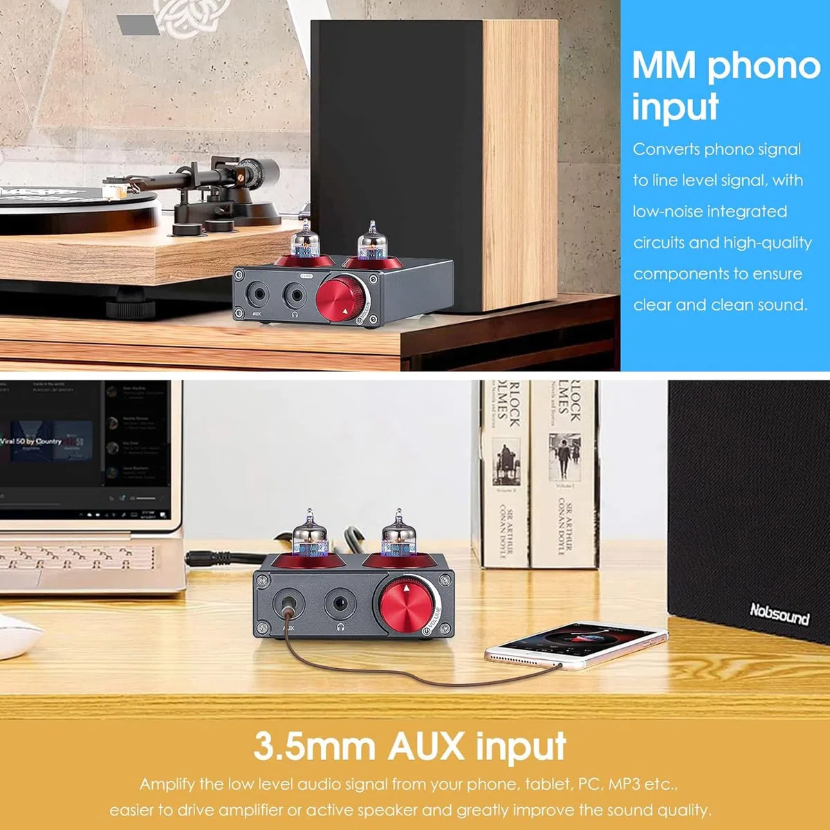 Preamplificatore audio, mini tubo a vuoto Phono preamplificatore, suono retrò per giradischi, telefono, PC, MP3, TV, stereo domestico, amplificatore per cuffie