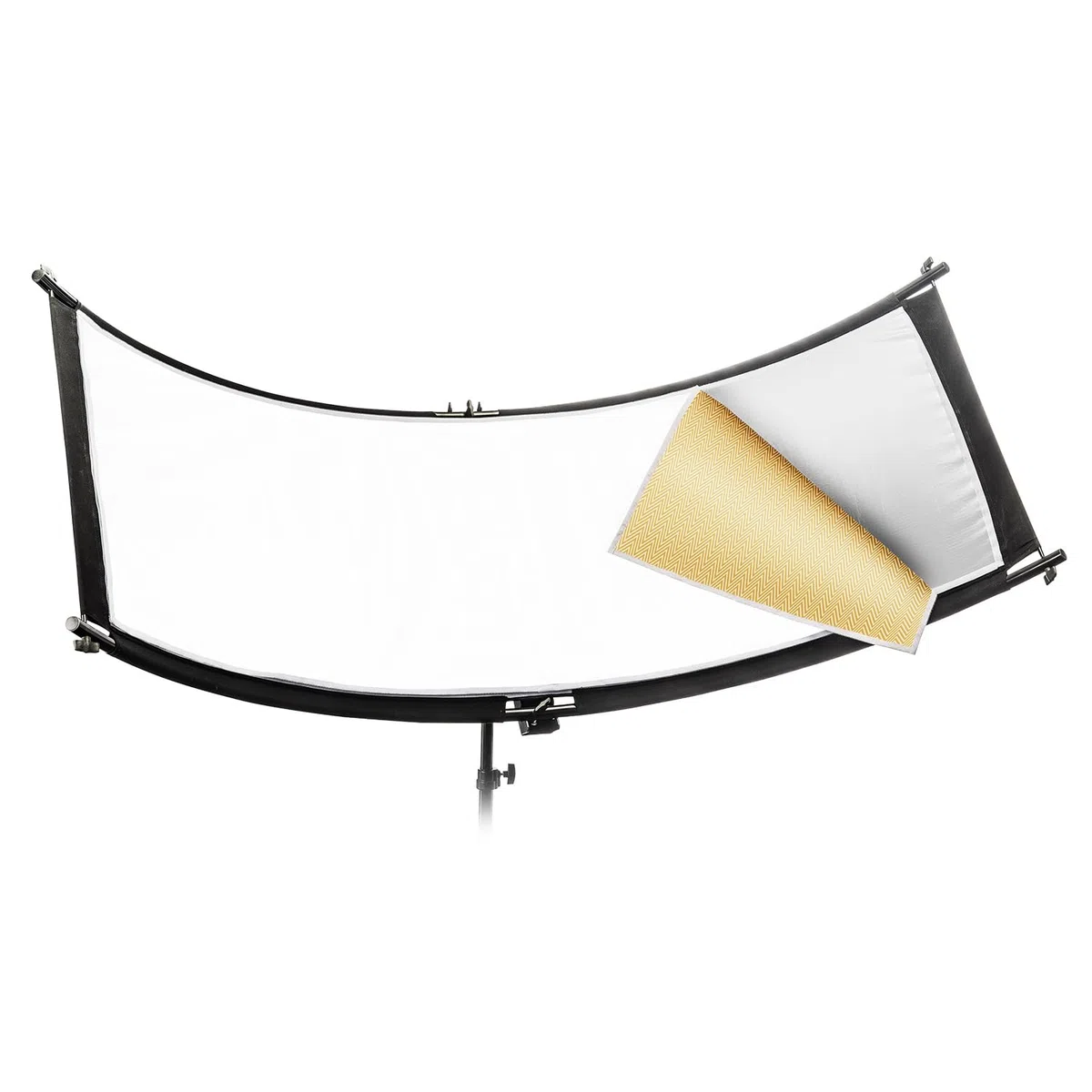Walimex pro Riflettore concavo 3 in 1, 150 x 60 cm, per fotografia di moda e bellezza, 3 colori riflettori, argento, bianco Wavy Gold, con attacco spigot per treppiede, 22771
