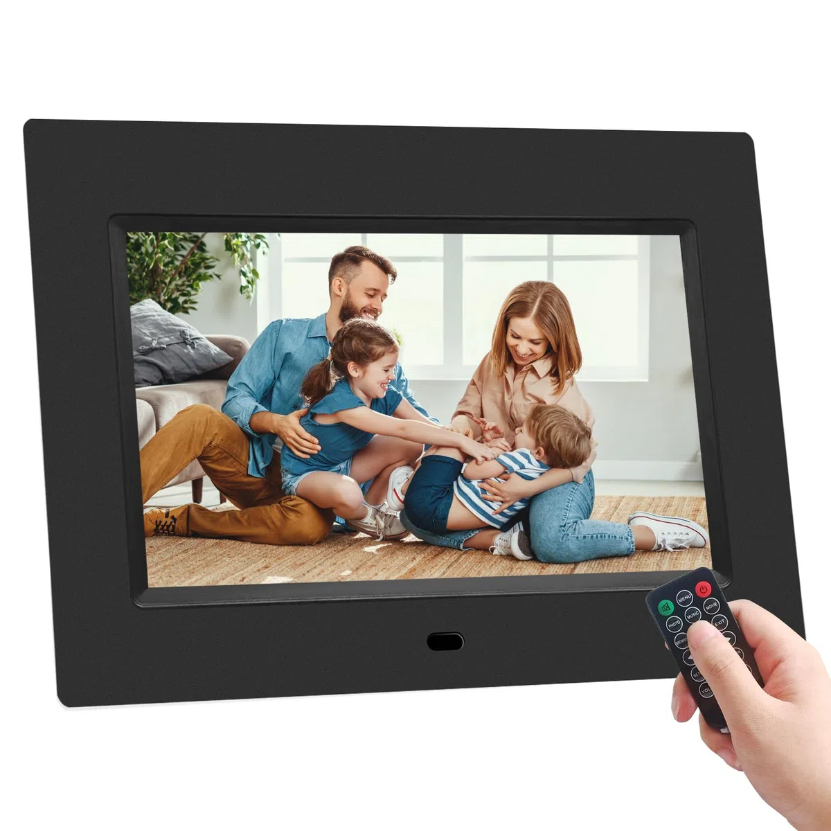 Cornice per foto digitale, 7 pollici, display IPS completo, cornice elettronica, video, riproduzione musicale, calendario, sveglia, con telecomando, slot per schede USB/SD (non WiFi)