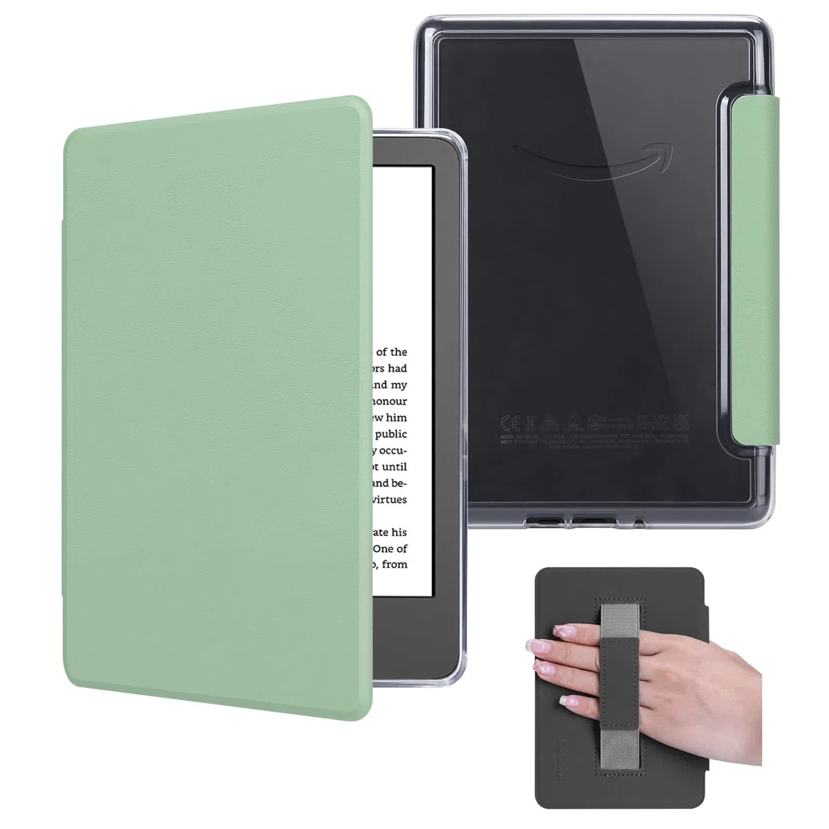 Custodia con cinturino da polso per Kindle Paperwhite da 6 pollici (10a generazione-2018, modello n. PQ94WIF), custodia in pelle PU Lihght e retro rigido trasparente, con funzione sleep/wake