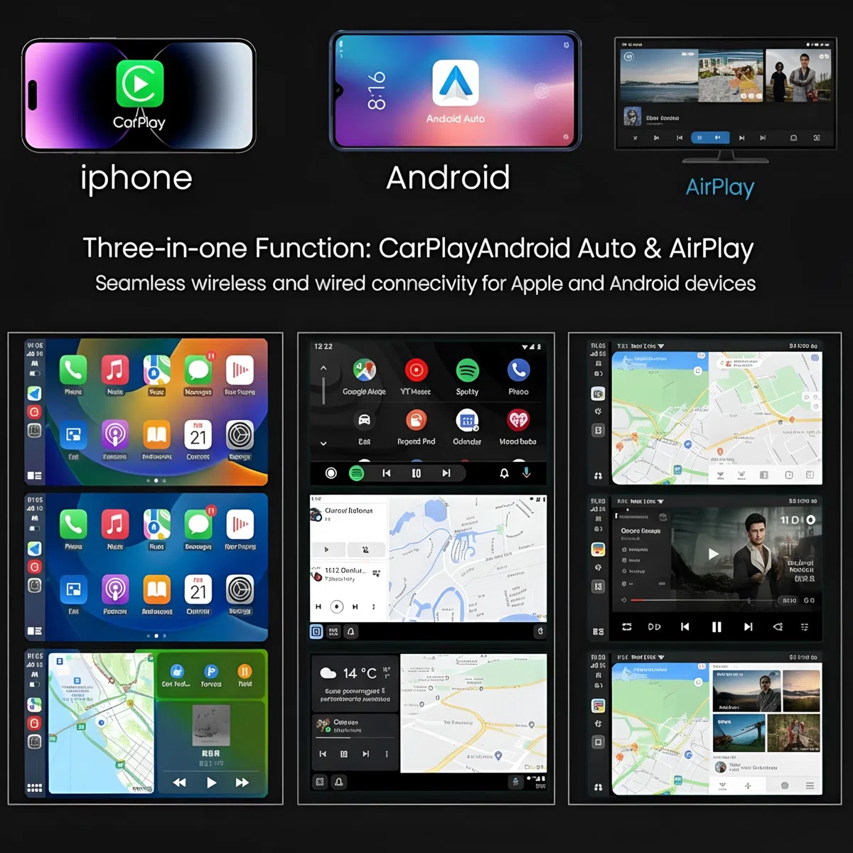 REOKILY Adattatore CarPlay wireless 3 in 1 | cablato a Dongle automatico wireless CarPlay e Android | Smart Mirror Link USB Plug & Play