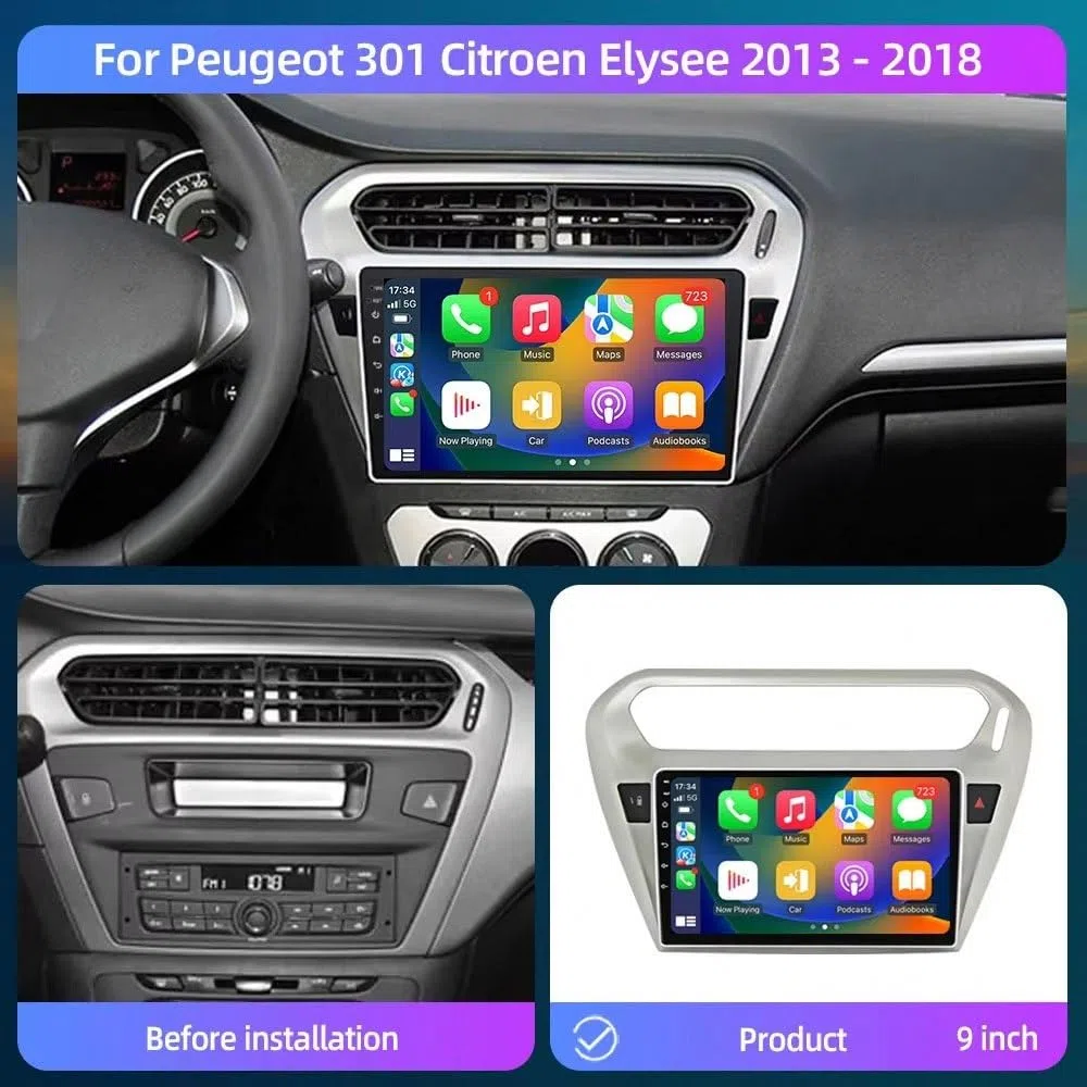 Touch Screen Radio Stereo Auto 2 Din per Peugeot 301 Citroen Elysee 2013-2018 Wireless Carplay Android Auto Stereo Bluetooth Ips con Pantalla Táctil con Gps, 4 Nucleo 2G+32G