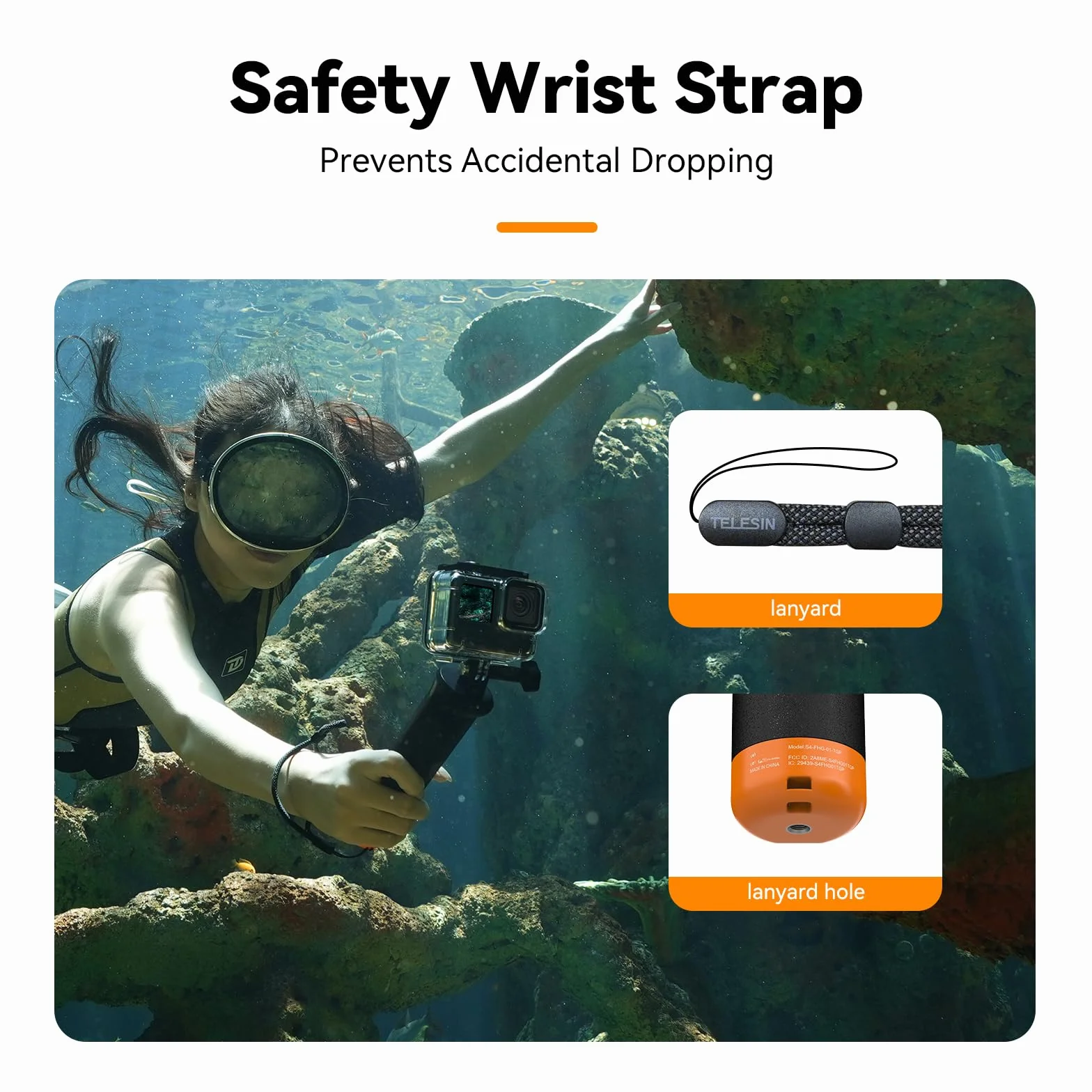 TELESIN Galleggiante Selfie Stick Impugnatura impermeabile con telecomando Bluetooth per GoPro Hero 13 Black, Hero 12 11 10 9 8 Black action camera
