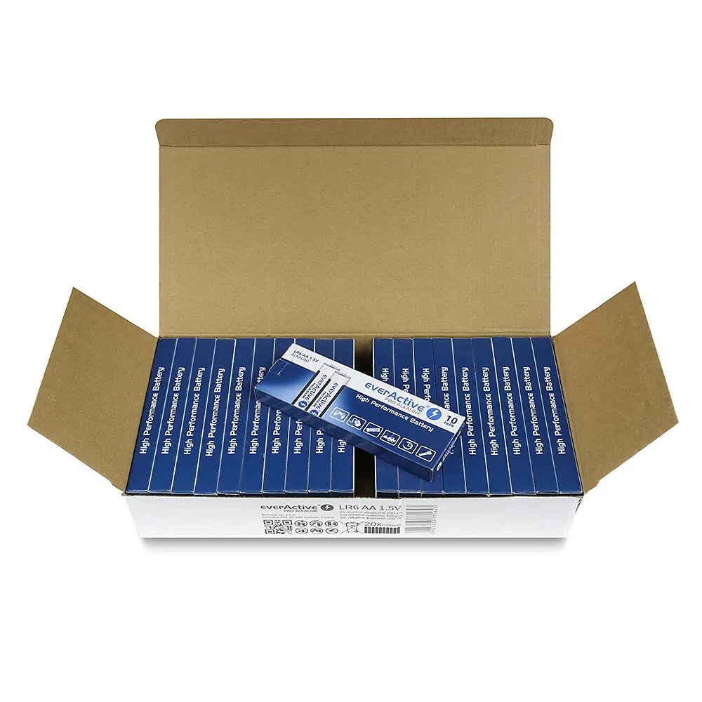 everActive Batterie AA, alcaline Pro, Mignon LR6 R6, 1,5 V, 10 anni, data di scadenza, confezione da 200 pezzi