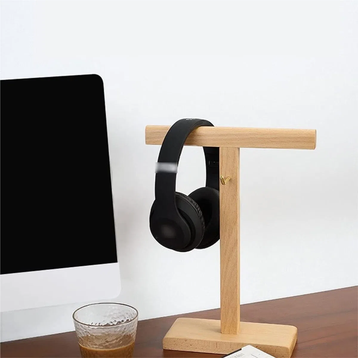Supporto Cuffie Stand Cuffie Supporto Per Cuffie Doppio In Legno Massello Supporto Per Cuffie Da Gioco Semplice Con Gancio Di Avvolgimento Supporto per Cuffie ( Blue : Bronze , Size : 9.5*3.2*12.8in )