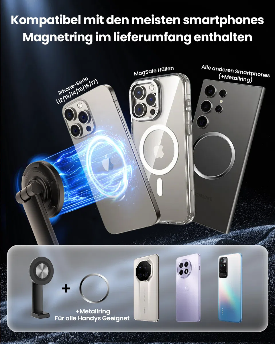 Evershop Supporto magnetico per cellulare con luce ad anello per cucina e alimenti – Luce ad anello con treppiede per tavolo