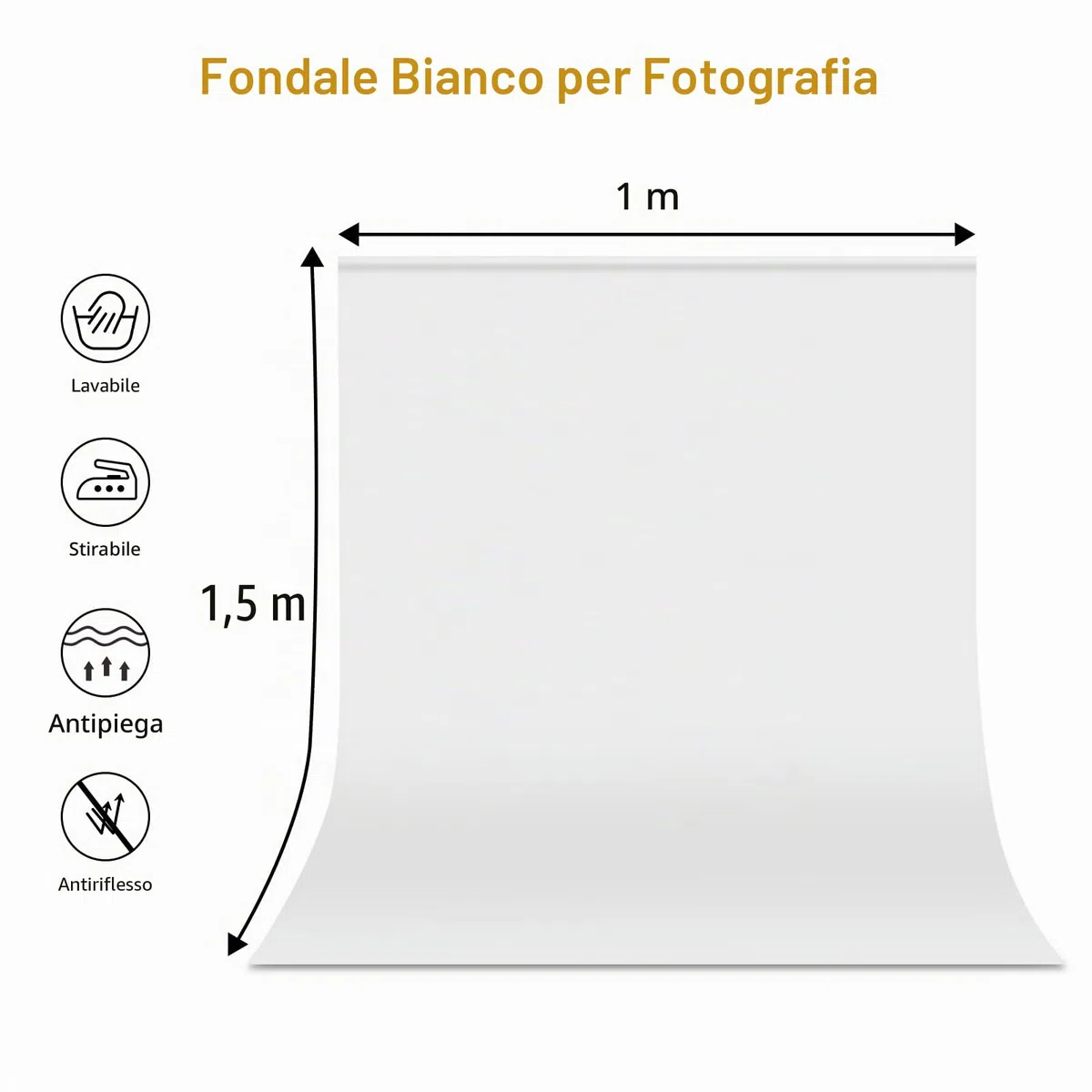 UTEBIT Sfondo Fotografico Bianco, 1x1.5m Fondale Fotografico Telo Bianco Fotografico in Tessuto Pieghevole per Foto Resistente per Studio Fotografia, YouTube(Stirare a Bassa Temperatura)