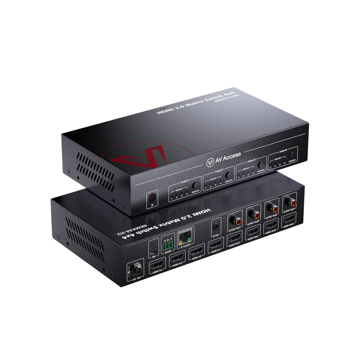 AV Access Matrice HDMI Splitter 4x4, 4K@60Hz con HDR10 e 3D, Estrazione Audio, Downscaler da 4K a 1080P, SPDIF 5.1CH, Memoria di Spegnimento, Web UI + RS232 + IR + Controllo Pulsante, HDCP 2.2