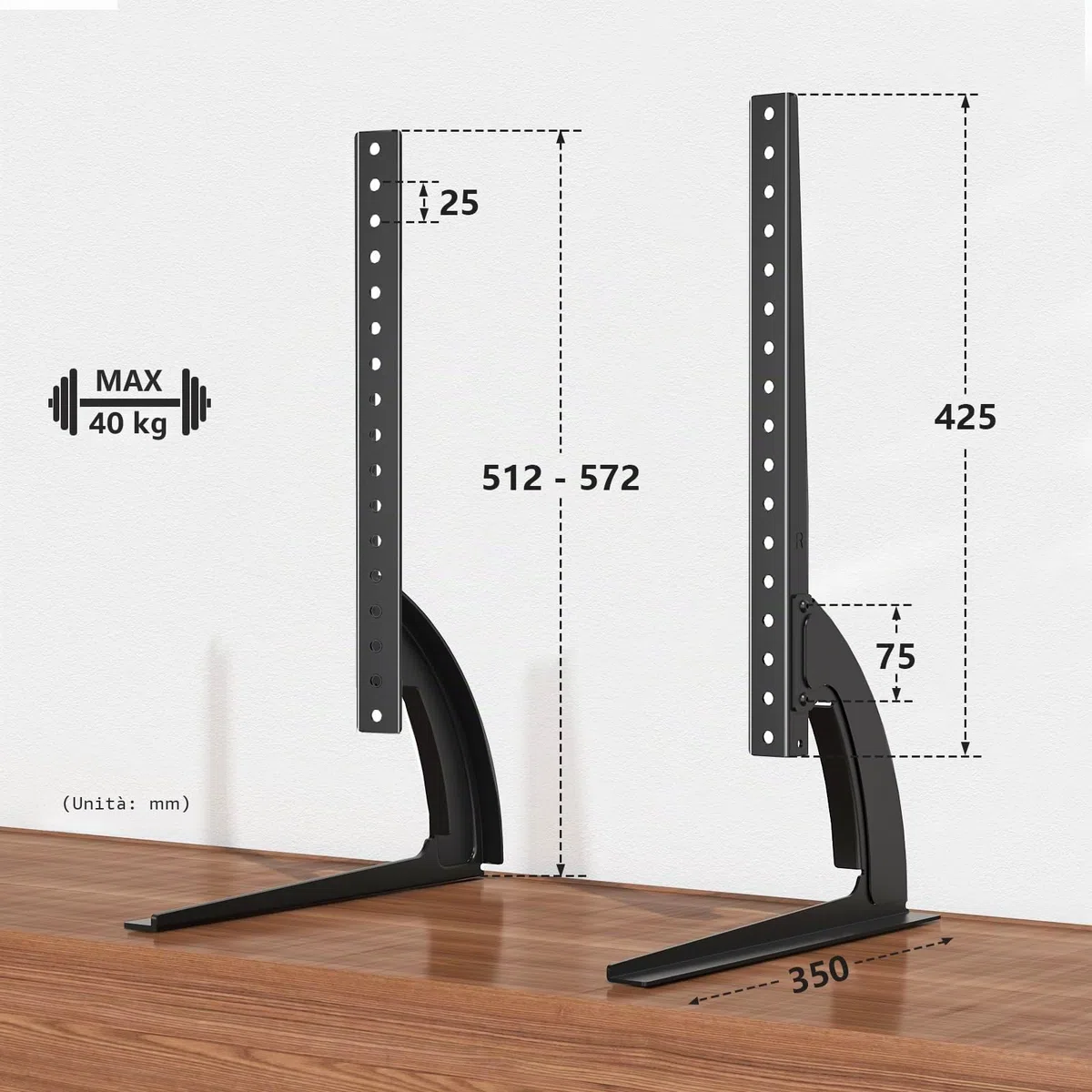 RFIVER Supporto TV Universale da Tavolo Piedistallo TV Regolazione Altezza per Televisori da 32 "- 55" VESA 800 x 400mm Nero UT3002