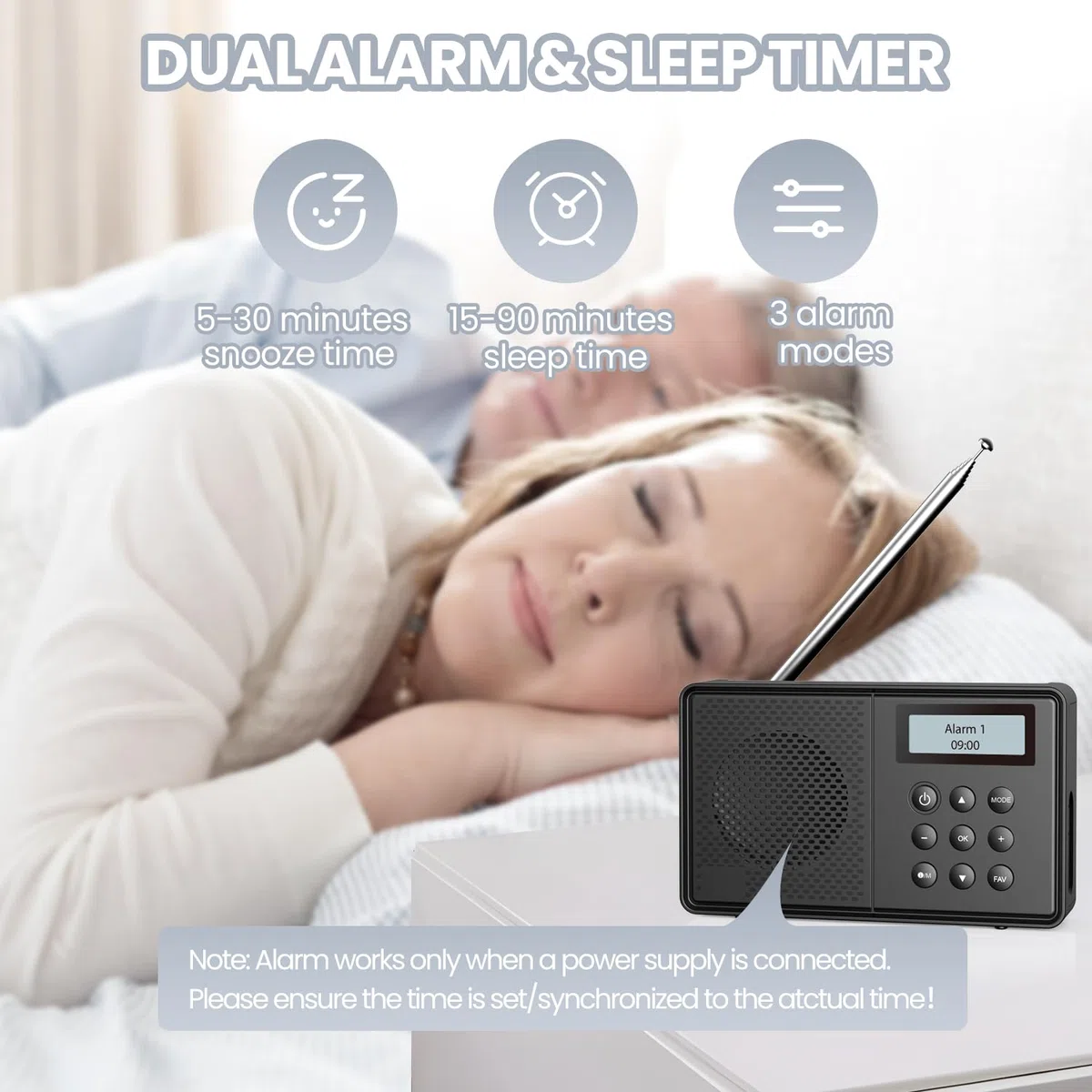 Arafuna Radio Portatile, DAB/FM 40 Stazioni Preimpostate, Bluetooth con Sveglia Doppia, Radio Portatile Ricaricabile, Timer di Spegnimento