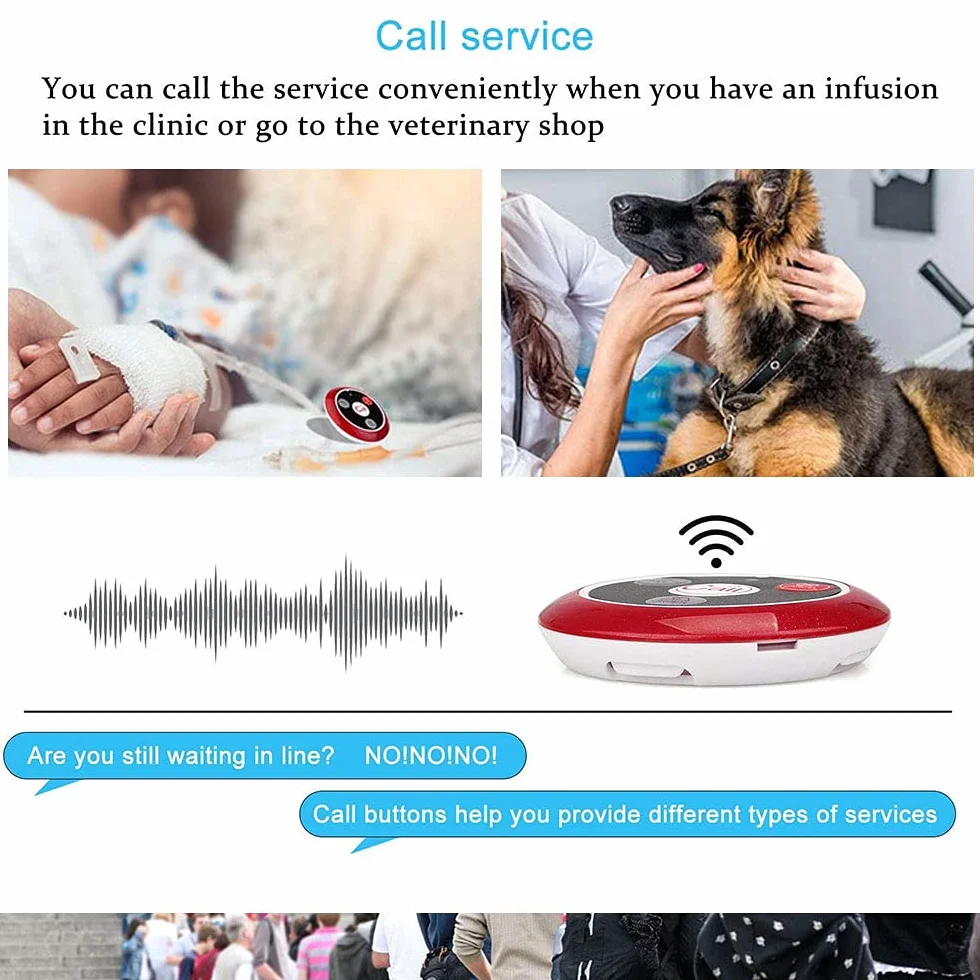 Retekess T117 Sistema Cercapersone, Pulsante di Chiamata Wireless, 4 Tasti Funzione, Impermeabile, per Schermo T114 Orologio TD106 o Orologio T128, Ristorante, Hotel, Bar (5 Pulsanti di Chiamata)