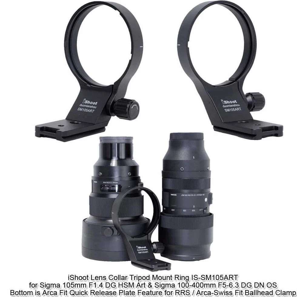 iShoot Collare per obiettivo Anello di montaggio per treppiede compatibile con Sigma 100-400mm f/5-6.3 DG DN OS & 105mm f/1.4 DG HSM Art, Staffa Supporto Lenti è Arca-Swiss Piastra a Sgancio Rapido