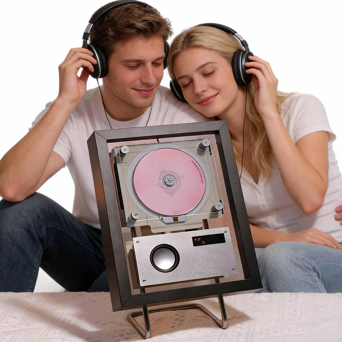 Lettore CD montabile a parete con telecomando e altoparlanti, cornice decorativa musicale con uscita 2 vie/USB/AUX e 6 effetti di illuminazione per corridoio di casa