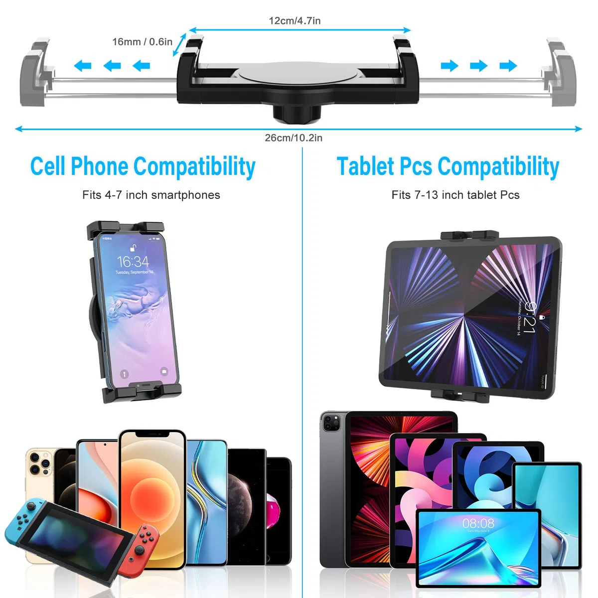 Oilcan Supporto Tablet Auto Lettore CD, Porta Tablet Macchina CD Slot con Braccio Telescopico Upgrade, Supporto Auto Anteriore per iPad Pro Air Mini, Galaxy, iPhone 4-12,9" Telefono e Tablet