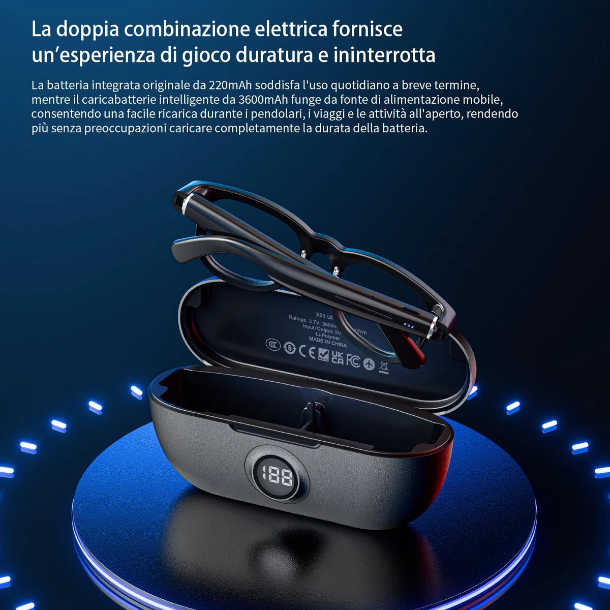 LOKMAT AI - Occhiali intelligenti con fotocamera e audio e vano batteria - X01