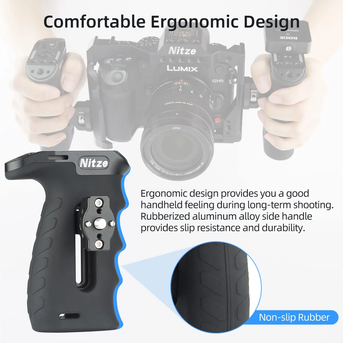 Nitze Ergonomica Impugnatura Laterale con Vite da 1/4" e Perni di Posizionamento Rimovibili,Maniglia Laterale per Mano Sinistra o Destra, Regolabile Su e Giù - PA29D