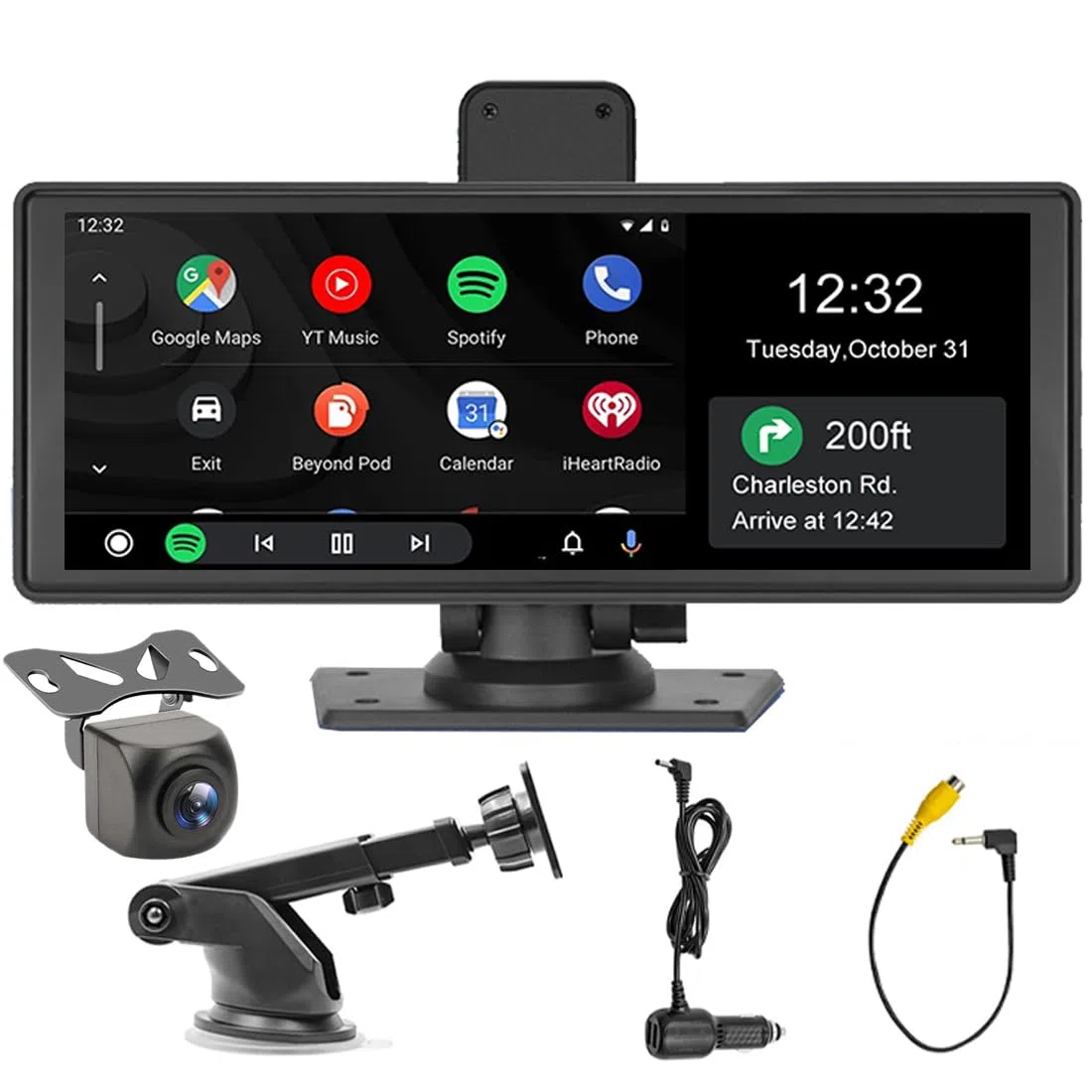 Portatile Autoradio con Carplay wireless Android Auto, auto Monitor touch screen IPS da 9,3" con telecamera retromarcia AHD/DVR/Trasmettitore FM/Bluetooth/AUX/Mirror Link Dash o parabrezza montato