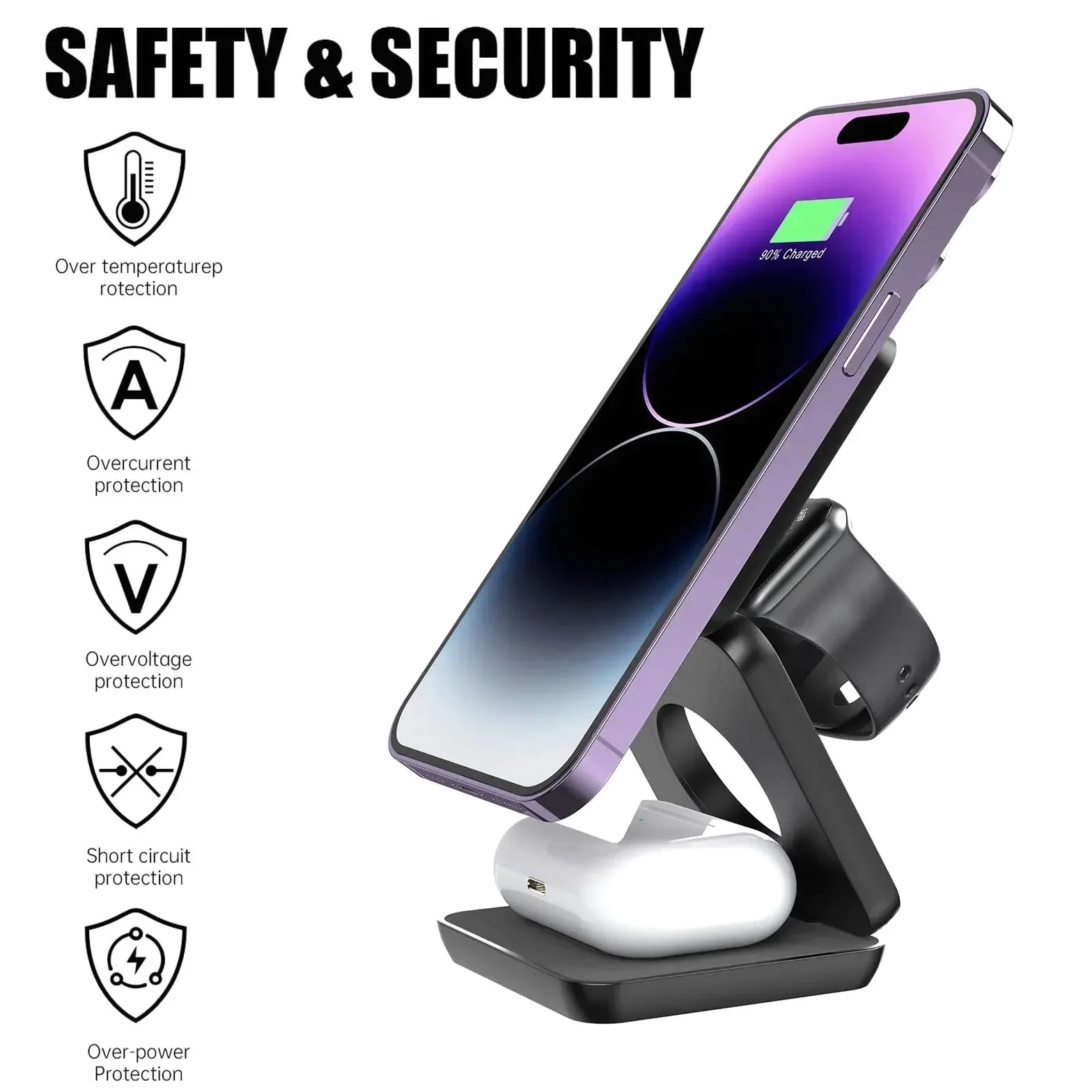 BIK Supporto per caricabatterie wireless 3 in 1 Stazione di ricarica wireless pieghevole magnetica per telefono 15 14 13 12 Pro Max IWatch 8 9 Caricabatterie