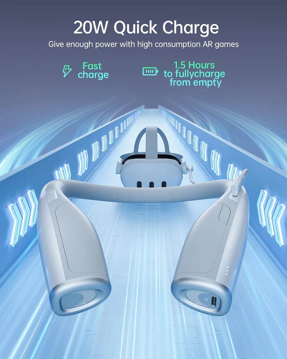 Zybervr Batteria da appendere al collo per Quest 3 per Quest 3S, 10000mAh 20W Batteria a carica rapida per Quest 2 Accessori, meno pressione sulla testa, prolunga il tempo di gioco VR, Nero