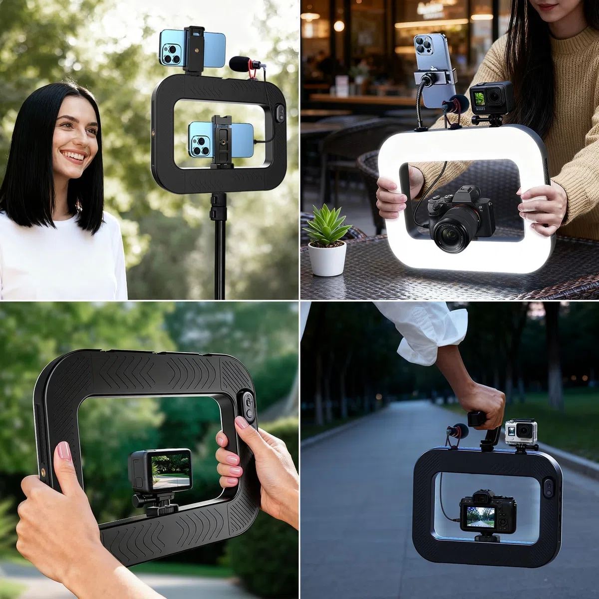 yAyusi Luce Cellulare per Video, Stabilizzatore per Telefono con Luce, Luce ad Anello LED per Selfie da 8000mAh con Supporto Telefono, Impianto Video per Smartphone/Fotocamera/Action Cam/Vlog/TikTok