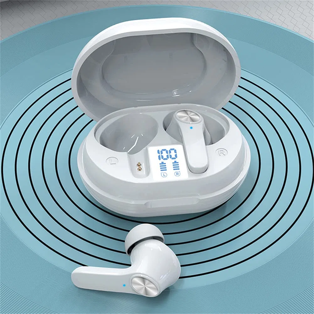 Cuffie Wireless Auricolari Bluetooth, Microfono Integrato, IPX5 Impermeabile, Suono Stereo HiFi, con Custodia in Carica, per Lavoro, Home Office,Bianca