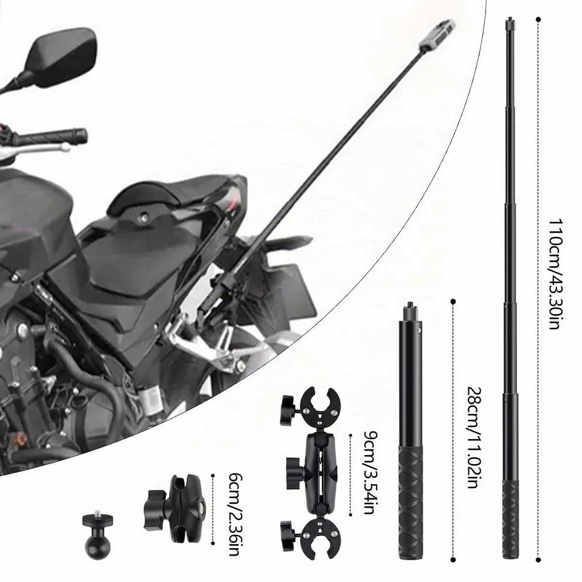 Supporto Moto per Insta360 x4 Action Camera, Moto Montaggio Kit Compatibile per Insta 360 X4 X3 X2 X RS GO 3, Rotazione a 360 Gradi Supporto a Doppia Pinza e Doppia Stabilità