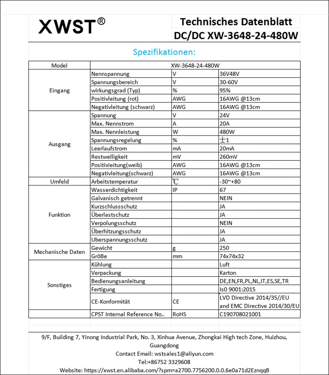 Buck Convertitore DC-DC 3648V a 24V 20A 480W Modulo Regolatore di Tensione 30-60V a 24V Convertitore di Tensione Riduttore Modulo di Alimentazione Trasformatore