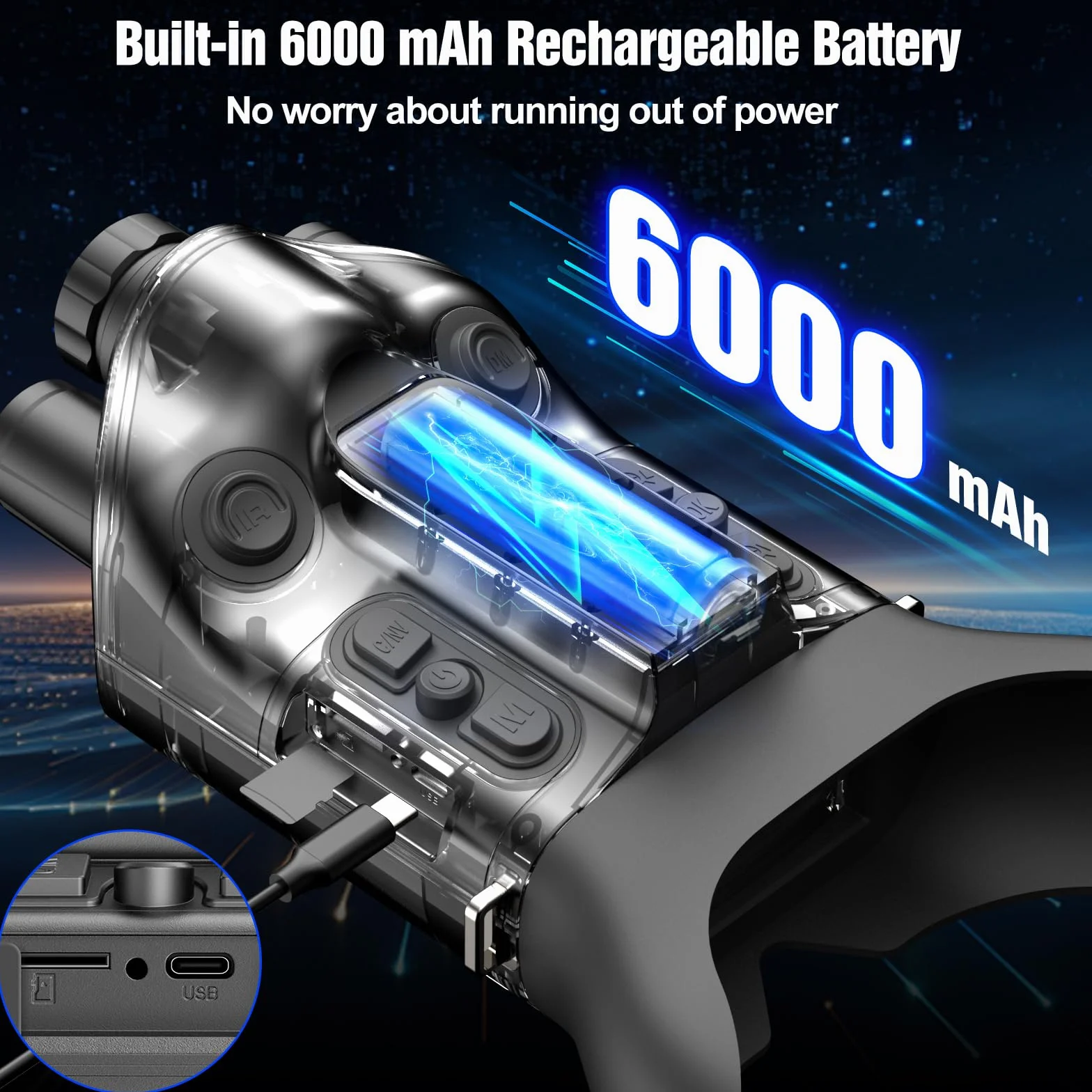 4K Visore Notturno Binocolo con Telemetro/Occhiali Montati sul Casco Visione Diurno, Montaggio sulla Testa,6000mAh 6X Zoom, Registrazione Foto e Riproduzione Video per Caccia Campeggio