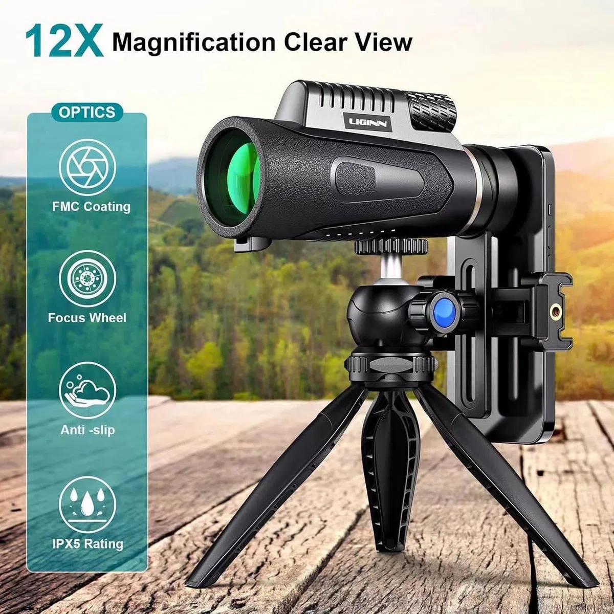 Telescopio Monoculare 12x50, monocolo con visione più ampia per adulti e bambini con prisma BAK4 e lente FMC, adatto per il birdwatching, escursionismo, campeggio