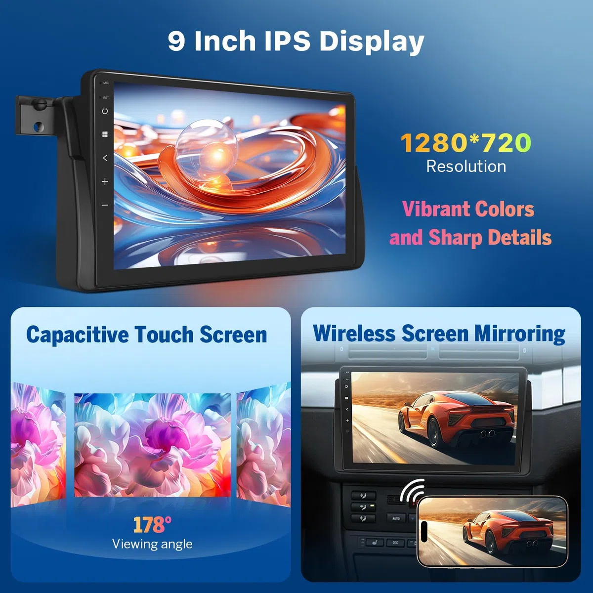 Eonon 9 pollici Android 14 per BMW E46 1998-2006 M3 2000~2006 E46X7A | autoradio schermo da GPS Sat Nav, Wireless CarPlay, Android Auto, telecamera di backup, Wi-Fi/Bluetooth/USB [4+64 GB]