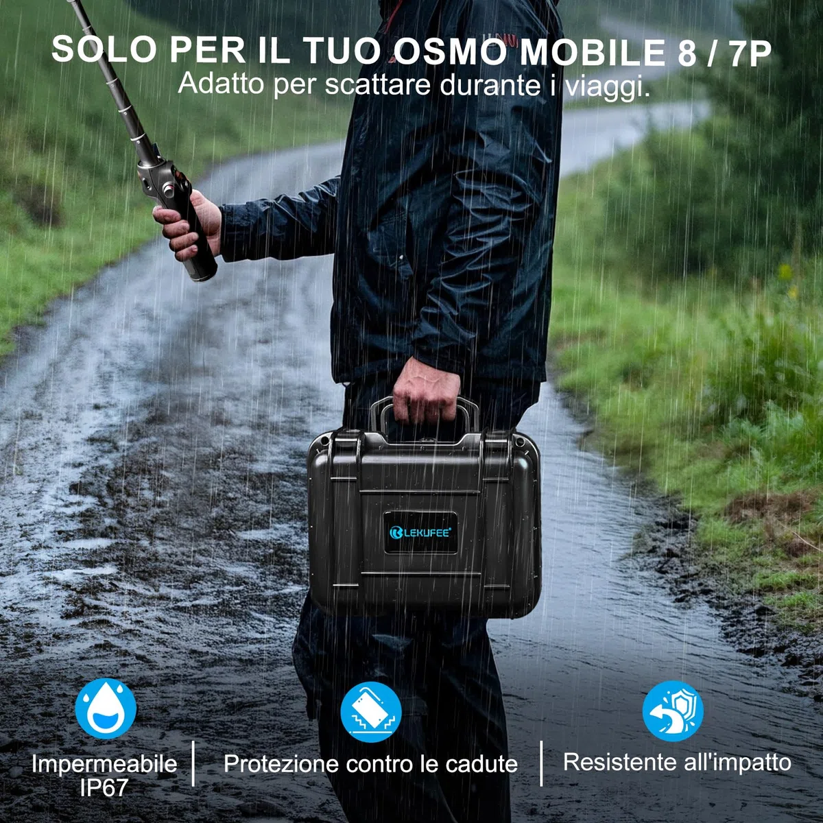 LEKUFEE Valigia Rigida Impermeabile e Portatile per DJI Osmo Mobile 8,Osmo Mobile 7P/7,Stabilizzatore Gimbal,DJI Mic 3/2/Mic Mini e Altri Accessori (Solo Custodia)
