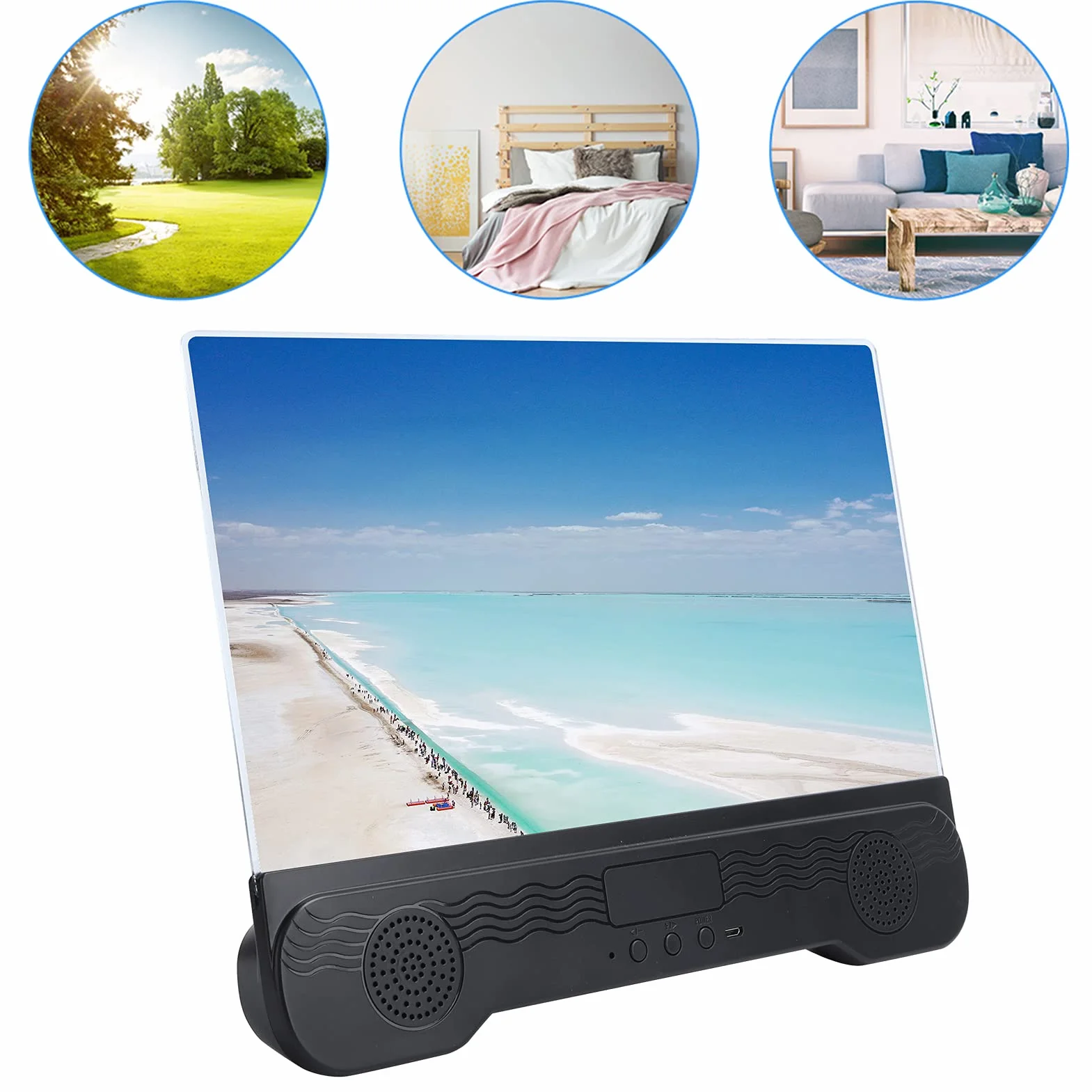 Lente d'ingrandimento per schermo da 35,6 cm con altoparlante Bluetooth, espansore schermo lente d'ingrandimento 3D per cellulare, film, video e giochi