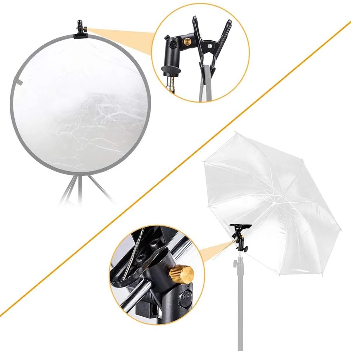 UTEBIT 2 * Riflettore Morsetto in Metallo da 180 Gradi con Vite da 1/4 a 3/8 di Pollice Adattatore per Reflector per Fotografia, Supporto Leggero, Treppiede