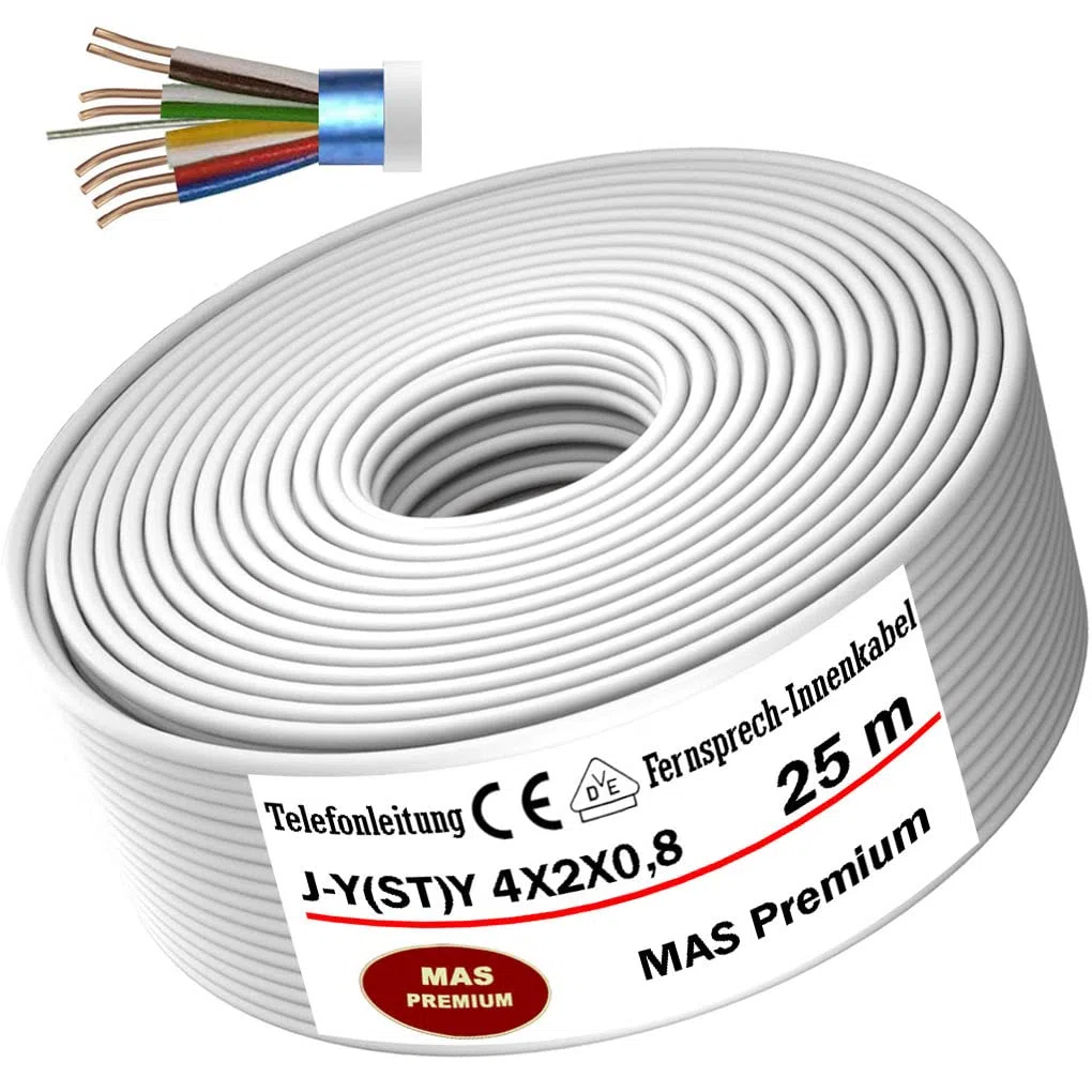 MAS Premium Cavo per telecomunicazioni da 5 a 250 m J-Y (ST) Y 4 x 2 x 0,8, linea telefonica (25 m)