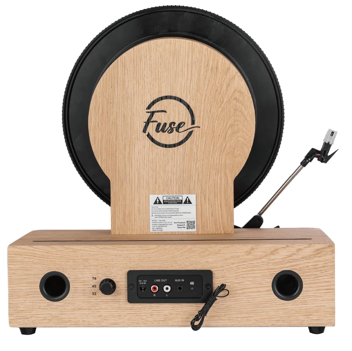 Fuse Giradischi verticale avvolgente con supporto Bult In, lettore in vinile moderno Mid-Century con altoparlanti integrati e Bluetooth, radio FM, giradischi audio domestico per dischi in vinile da 12