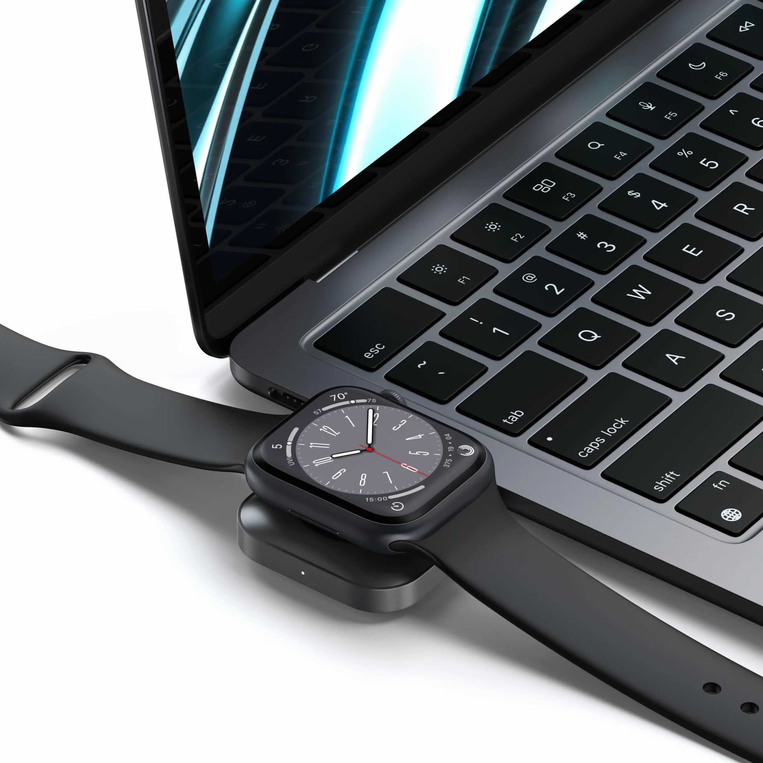 SATECHI Caricatore Wireless Magnetico USB C 5W per Apple Watch Ultra 3 2 1, Series 11 e precedenti e AirPods, Compatto in Alluminio, Base di Ricarica Wireless Certificata MFi – Cavo non incluso