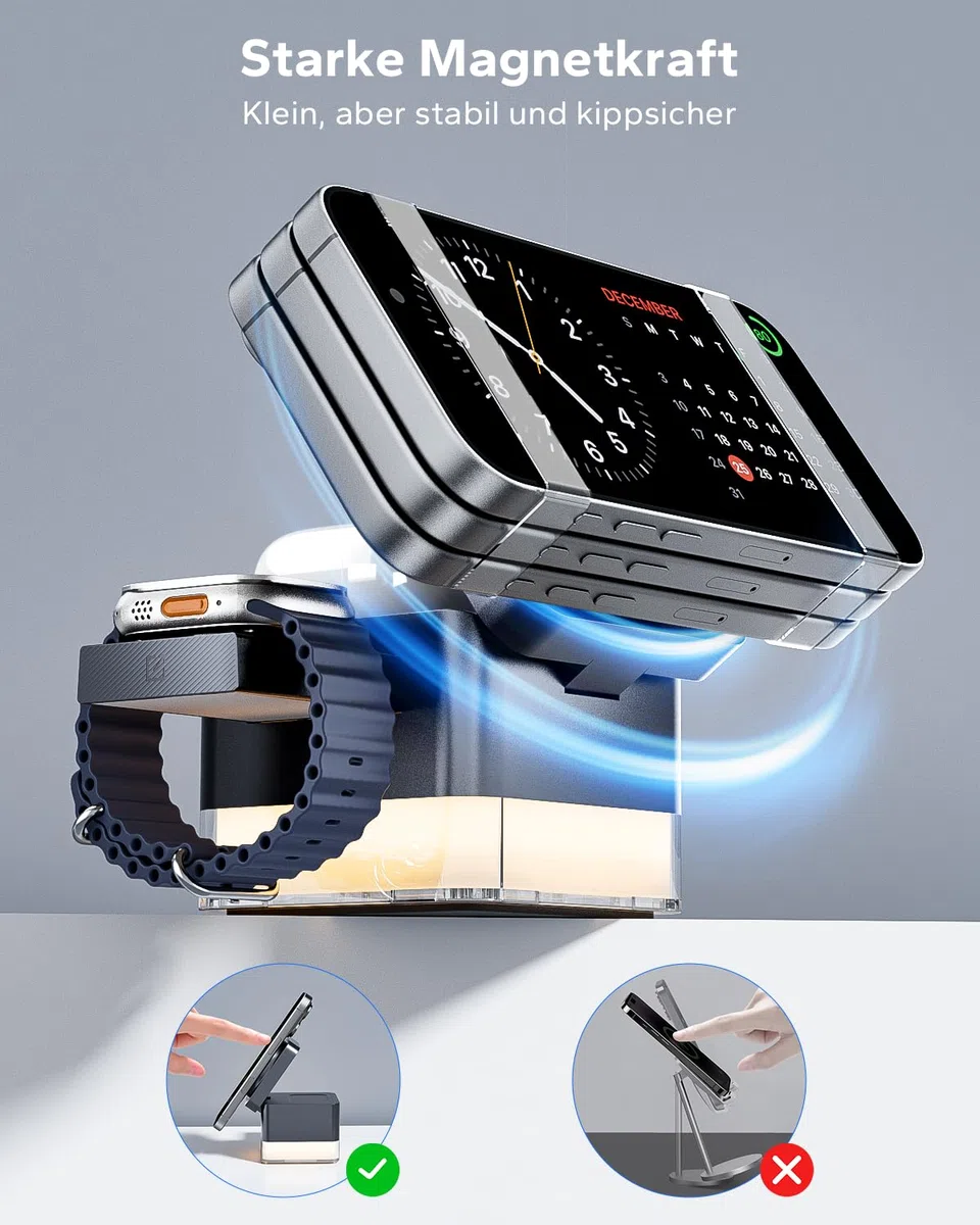 KPON Stazione di Ricarica 3-in-1 con Magsafe per iPhone e Apple Watch, Caricatore Induttivo a Cubo