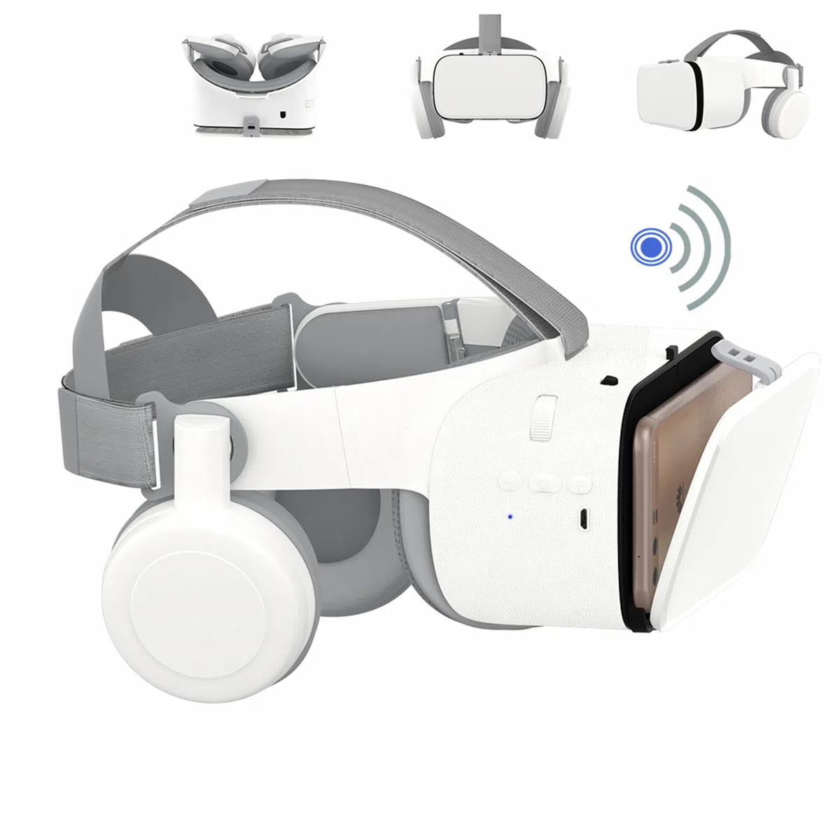 Occhiali VR Bluetooth Cuffie VR per iPhone/telefono Samsung Occhiali 3D per realtà virtuale con telecomando wireless, Occhiali VR per film e giochi compatibili per telefoni Android/iOS (Bianco)