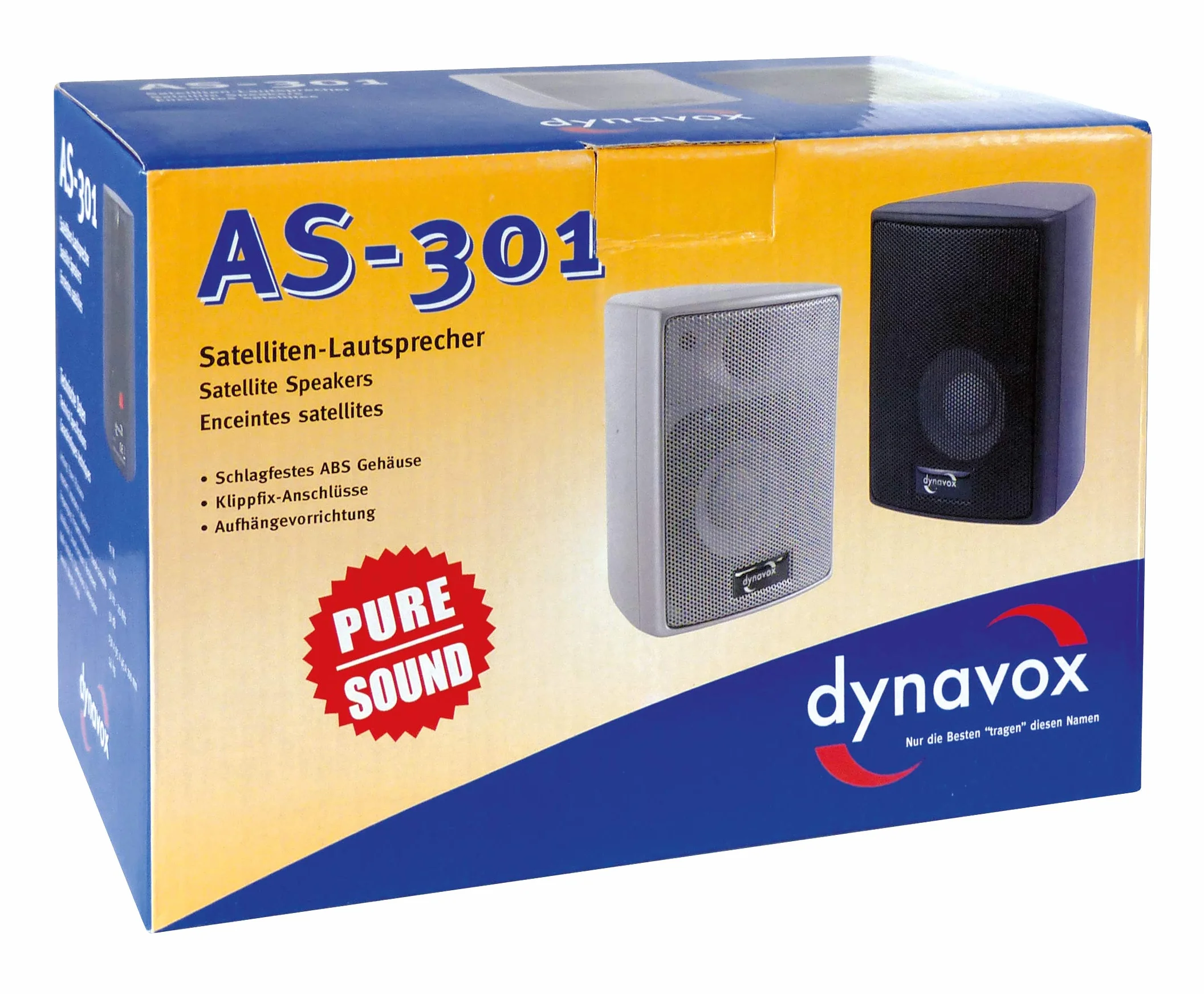 Dynavox AS-301 altoparlanti satellitari, coppia, per home cinema o ufficio, cassa surround compatta, montaggio a parete, nero