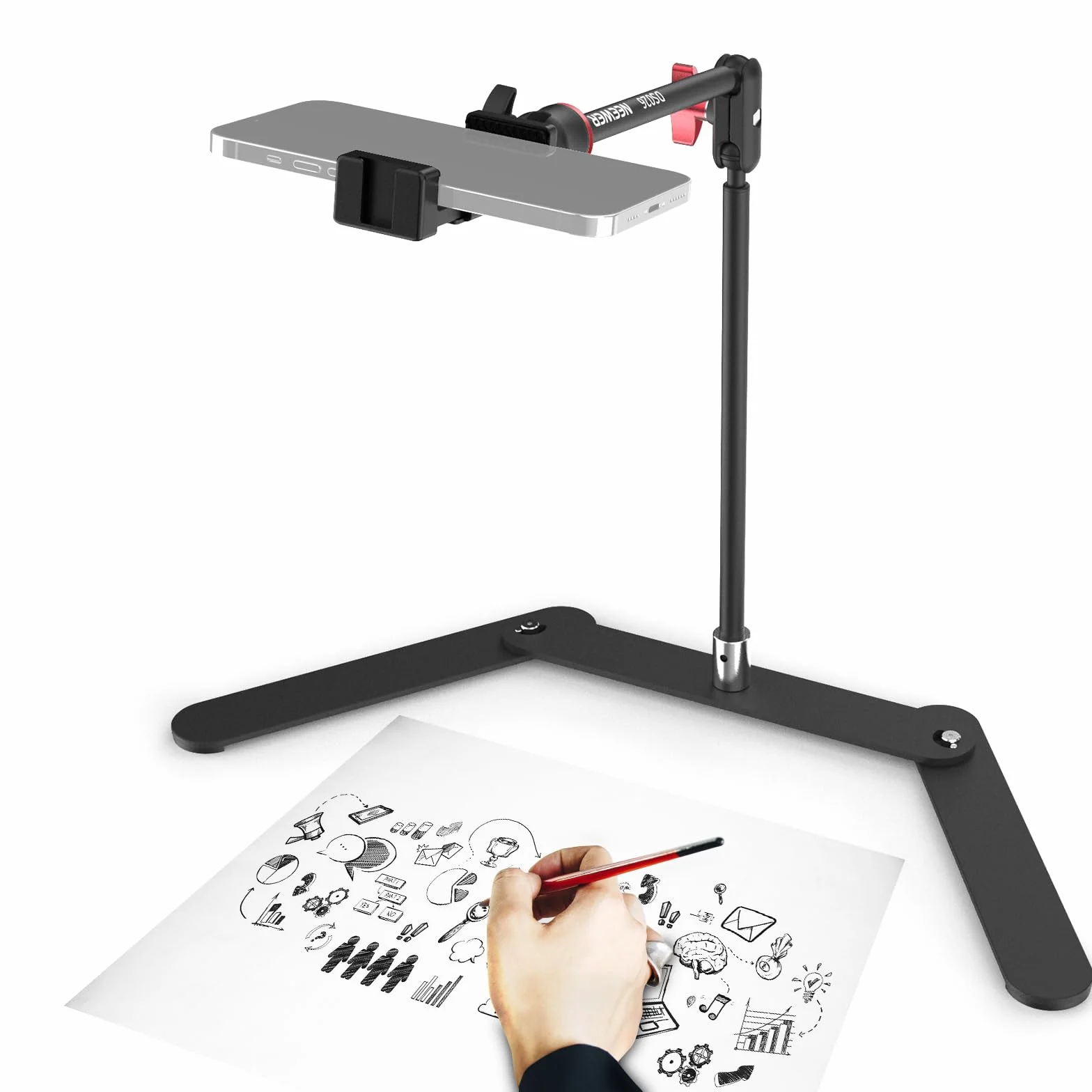 NEEWER Supporto Treppiede Telefono Overhead con Braccio Articolato con Doppia Testa Sferica, Porta Cellulare da Tavolo con Base Pieghevole per Pianoforte Cucina Disegno Schizzi Streaming Live, DS026