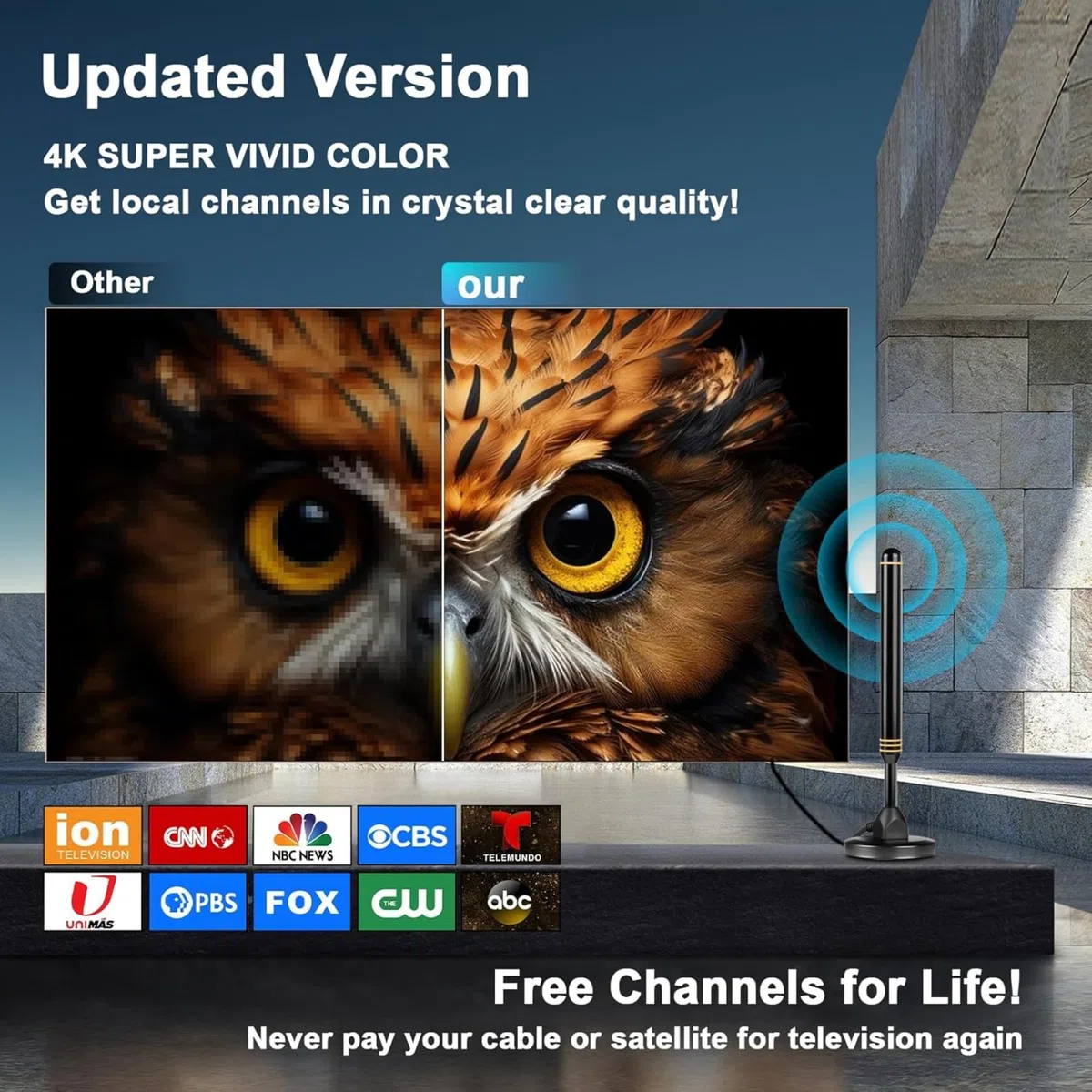 Antenna TV da interni per Smart TV HD Antenne digitali per canali locali Ricezione a lungo raggio Supporta 4K 1080p UHF VHF tutti i vecchi televisori